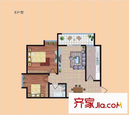 新棟1棟E戶型 2室2廳1衛(wèi)1廚