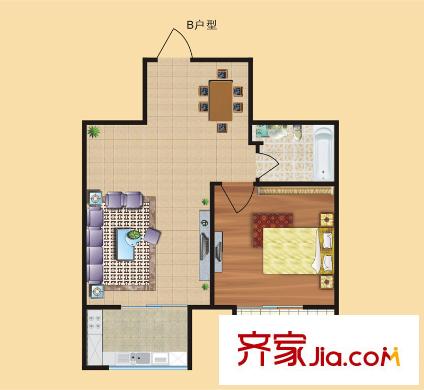 新棟1棟B戶型 1室2廳1衛(wèi)1廚