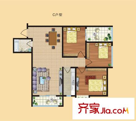 新棟1棟A/C戶型 3室2廳1衛(wèi)1廚
