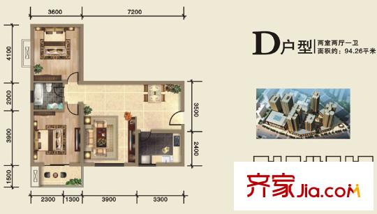 開遠?半島廣場4號樓D/E單元D戶型 2室2廳1衛(wèi)1廚