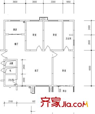 華浮宮桂園1號樓-平層 3室2廳1衛(wèi)1廚
