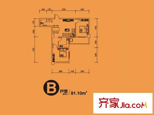 昆明湖畔3號樓/4號樓B戶型 2室2廳1衛(wèi)1廚