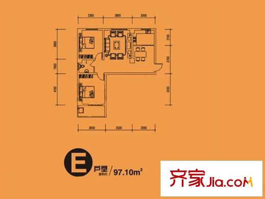 昆明湖畔3號樓/4號樓E戶型 2室2廳1衛(wèi)1廚