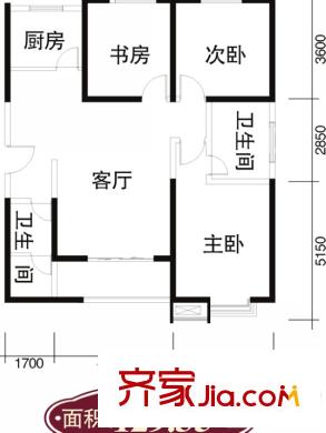 鳳城庭院6號樓129平戶型 3室2廳2衛(wèi)1廚