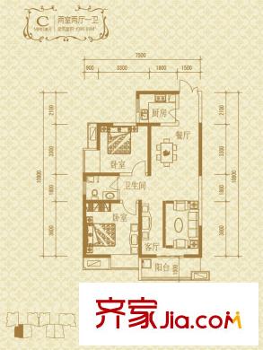 瑞泰卡地亞5#樓C戶型（已售完） 2室2廳1衛(wèi)1廚