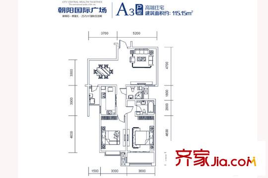 朝陽國際廣場1號樓A3戶型 2室2廳2衛(wèi)1廚