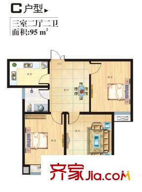 天健?望湖大觀C戶型-西戶 3室2廳2衛(wèi)1廚