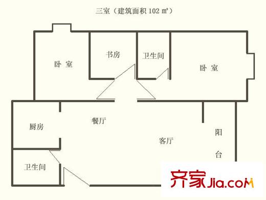 幸福東郡戶型圖 3室2廳2衛(wèi)1廚