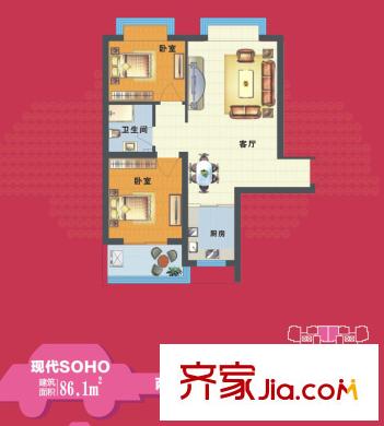 泰和御景豪庭三期戶型圖 2室2廳1衛(wèi)1廚