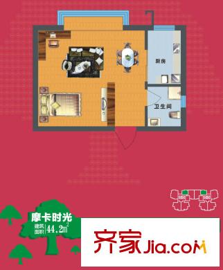 泰和御景豪庭三期戶型圖 1室1廳1衛(wèi)1廚