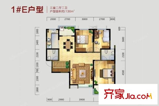 金業(yè)觀湖大第1號樓E戶型 3室2廳2衛(wèi)1廚
