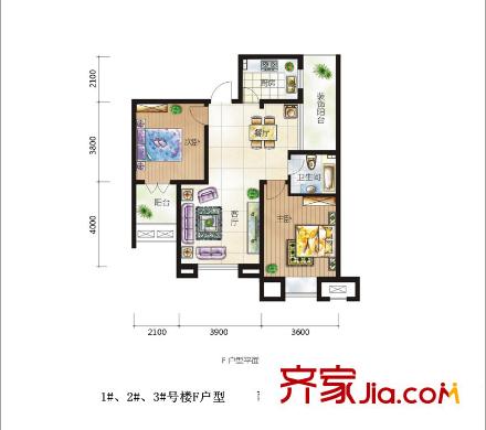 大華曲江公園世家F戶型 2室2廳1衛(wèi)1廚