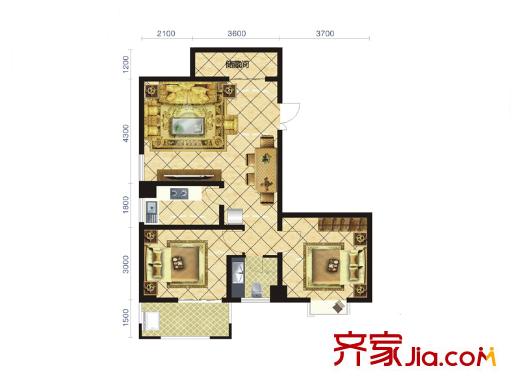 匯豪星河苑1號(hào)樓B戶型 2室2廳1衛(wèi)1廚