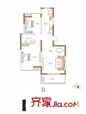 唐樾?六和坊8號樓B戶型 2室2廳1衛(wèi)1廚