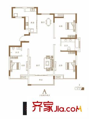 唐樾?六和坊8號(hào)樓A戶型 3室2廳2衛(wèi)1廚