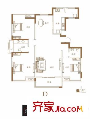 唐樾?六和坊8號樓D戶型 3室2廳2衛(wèi)1廚