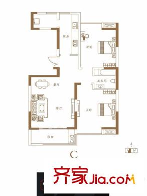 唐樾?六和坊9號樓C戶型 2室2廳1衛(wèi)1廚