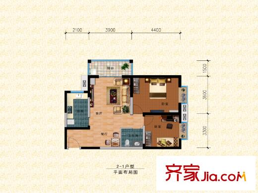 東城國際2號樓b-1戶型 2室2廳1衛(wèi)1廚