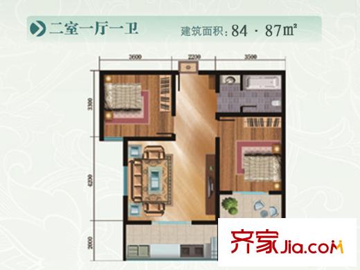 富源馨苑11號(hào)樓C戶型 2室1廳1衛(wèi)1廚