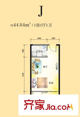八水御源2號樓J戶型 1室1廳1衛(wèi)1廚