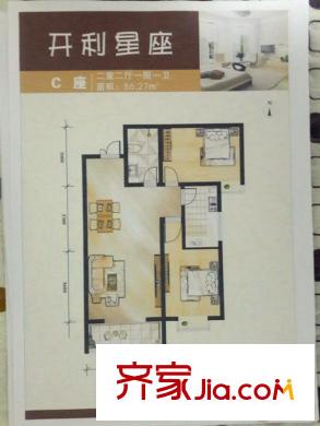 開利星座C座東南向戶型 2室2廳1衛(wèi)1廚