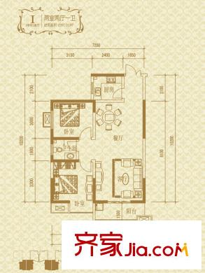 瑞泰卡地亞3#樓I戶型（已售完） 2室2廳1衛(wèi)1廚