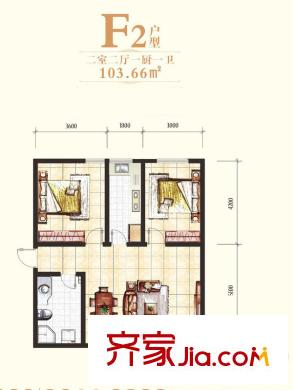 豐禾壹號(hào)1號(hào)樓F2戶型 2室2廳1衛(wèi)1廚