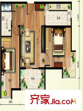 翰林17坊1號(hào)樓A3戶型 2室1廳1衛(wèi)1廚