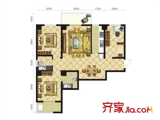 匯豪星河苑1號(hào)樓A戶型 3室2廳1衛(wèi)1廚