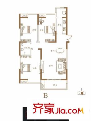 唐樾?六和坊9號(hào)樓B戶型 3室2廳2衛(wèi)1廚