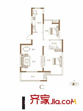 唐樾?六和坊8號樓C戶型 2室2廳1衛(wèi)1廚
