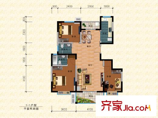 東城國際1號樓a-1戶型 3室2廳2衛(wèi)1廚