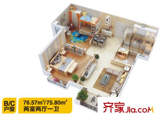 佳龍?大沃城11、12號樓B/C戶型 2室2廳1衛(wèi)1廚