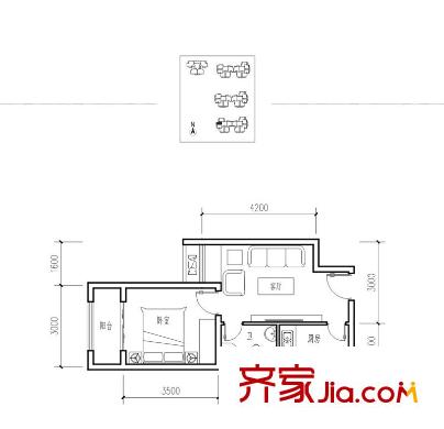 漢城壹號(hào)1-9號(hào)樓5m戶(hù)型圖 1室1廳1衛(wèi)1廚
