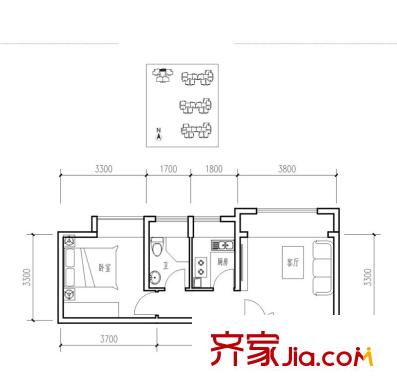 漢城壹號(hào)1-9號(hào)樓5r戶(hù)型圖 1室1廳1衛(wèi)1廚