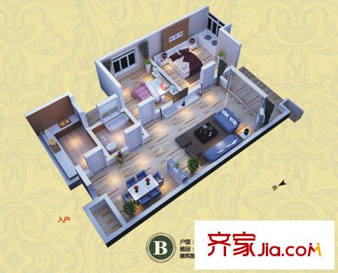 西港碧水灣B戶型6-27層戶型圖 2室2廳1衛(wèi)1廚