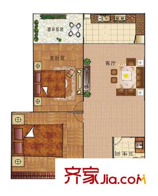長樂壹號(hào)戶型圖 2室1廳1衛(wèi)1廚