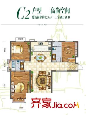 中海?尚城2#3#4#C2戶型 3室2廳2衛(wèi)1廚