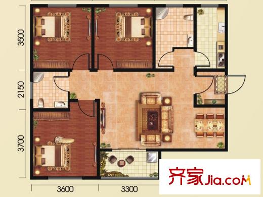 和平春天18號樓/20號樓A1戶型 3室2廳2衛(wèi)1廚