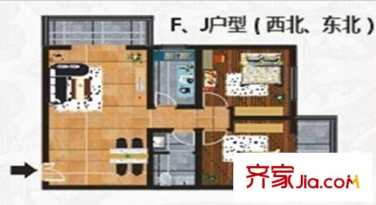 榮欣1#1號(hào)樓F、J戶型 2室1廳1衛(wèi)1廚
