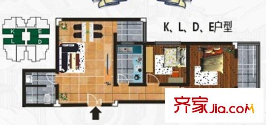 榮欣1#1號(hào)樓K、L、E、D戶(hù)型 2室1廳1衛(wèi)1廚