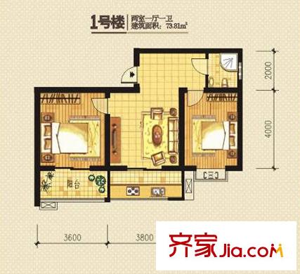 公園新世紀(jì)1號樓戶型 2室1廳1衛(wèi)1廚