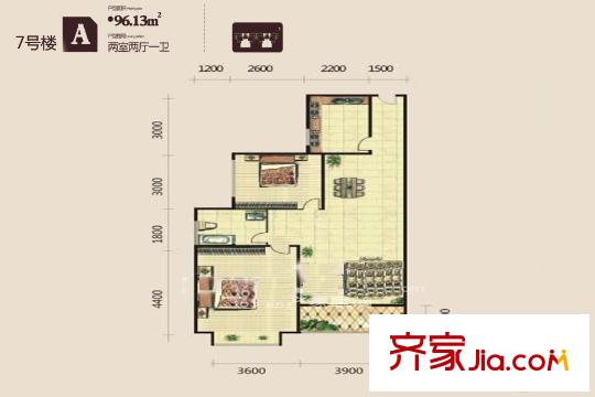風(fēng)尚馨筑7號(hào)樓A戶型 2室2廳1衛(wèi)1廚