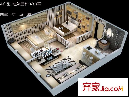 夢(mèng)想城公寓1號(hào)樓C戶型 2室2廳1衛(wèi)1廚