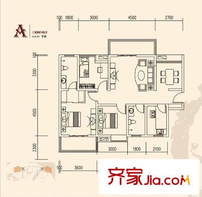 長慶坊?璽岸A戶型 3室2廳2衛(wèi)1廚
