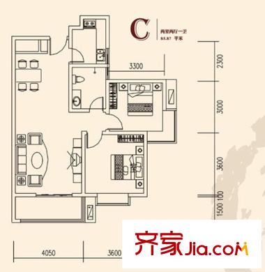 長慶坊?璽岸C戶型 2室2廳1衛(wèi)1廚
