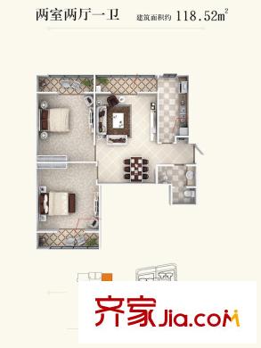 九如御8號(hào)樓C戶型 2室2廳1衛(wèi)1廚