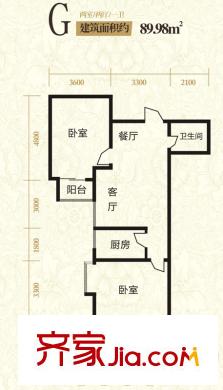 豪頓國際G戶型 2室2廳1衛(wèi)1廚