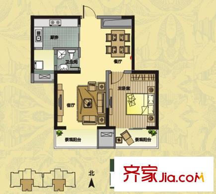 西港碧水灣E1戶型戶型1層戶型圖 1室2廳1衛(wèi)1廚