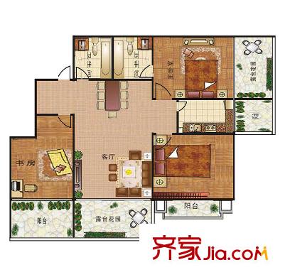 長樂壹號(hào)戶型圖 3室2廳2衛(wèi)1廚